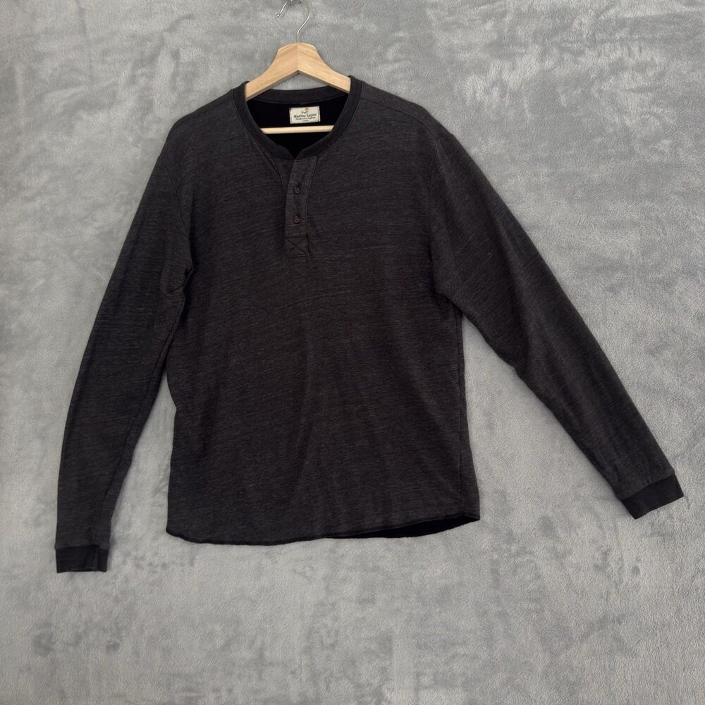 Marine Layer Double Knit Henley Shirt Mens Large Gray Long Sleeve